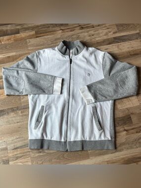 Original Penguin Men's Full Zip Knit Jacket Gray Colorblock Retro Mod M